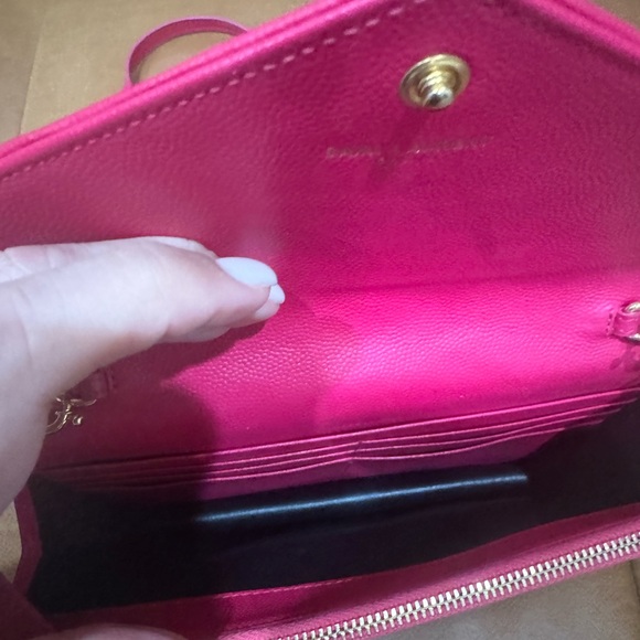 YSL Saint Laurent Bright Pink Chevron Quilted Caviar Leather Wallet on Chain WOC - Picture 10 of 17